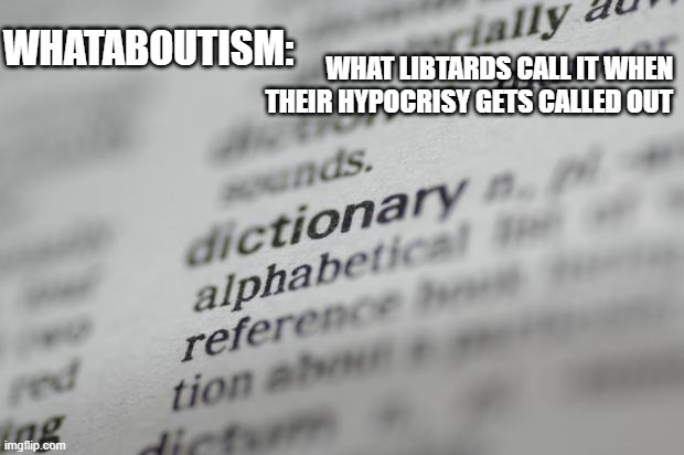 Dictionary-001 | WHATABOUTISM: WHAT LIBTARDS CALL IT WHEN THEIR HYPOCRISY GETS CALLED OUT | image tagged in dictionary-001 | made w/ Imgflip meme maker