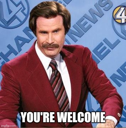 Stay Classy | YOU'RE WELCOME | image tagged in stay classy | made w/ Imgflip meme maker