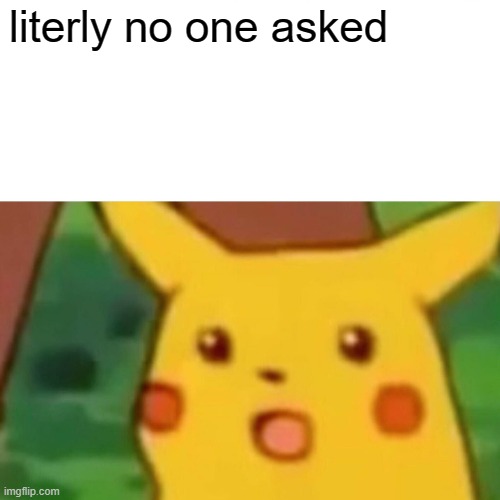 literly no one asked | image tagged in memes,surprised pikachu | made w/ Imgflip meme maker