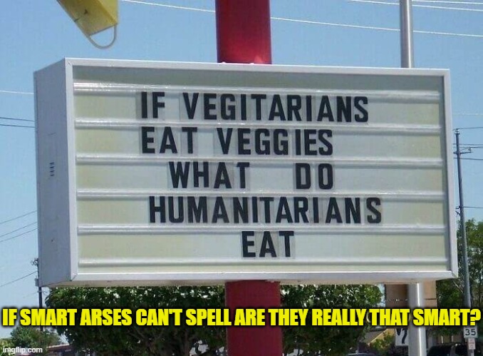 meat heads | IF SMART ARSES CAN'T SPELL ARE THEY REALLY THAT SMART? | image tagged in humanitarian efforts,humanitarian,smartass,stupid question,stupid people | made w/ Imgflip meme maker