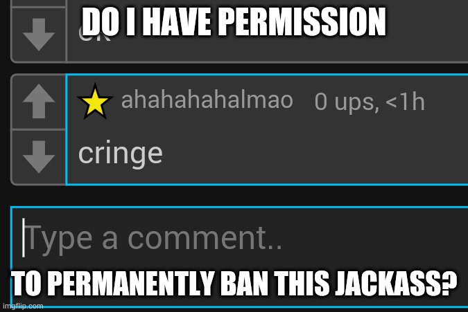 DO I HAVE PERMISSION; TO PERMANENTLY BAN THIS JACKASS? | made w/ Imgflip meme maker