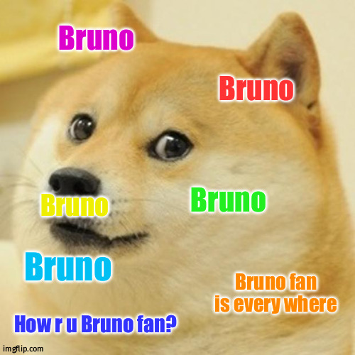 Bruno bruno bruno | Bruno; Bruno; Bruno; Bruno; Bruno; Bruno fan is every where; How r u Bruno fan? | image tagged in memes,doge,bruno | made w/ Imgflip meme maker