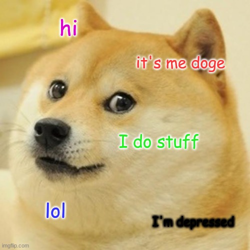 Doge | hi; it's me doge; I do stuff; lol; I'm depressed | image tagged in memes,doge | made w/ Imgflip meme maker