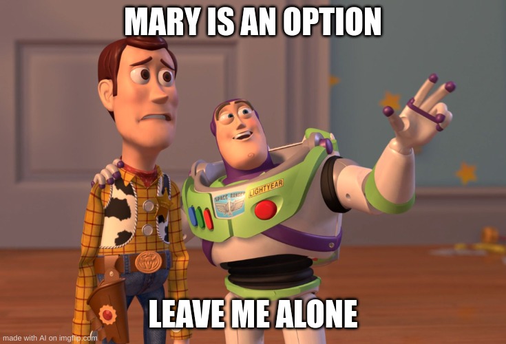 X, X Everywhere | MARY IS AN OPTION; LEAVE ME ALONE | image tagged in memes,x x everywhere | made w/ Imgflip meme maker