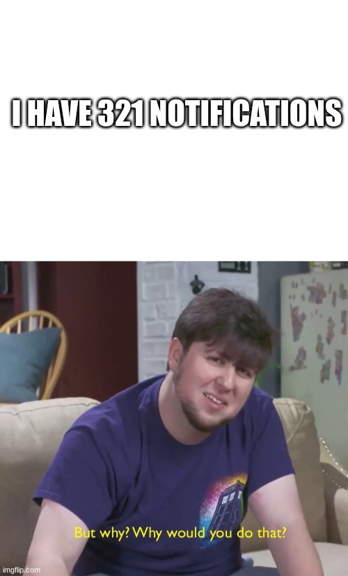 I HAVE 321 NOTIFICATIONS | image tagged in blank white template,but why | made w/ Imgflip meme maker