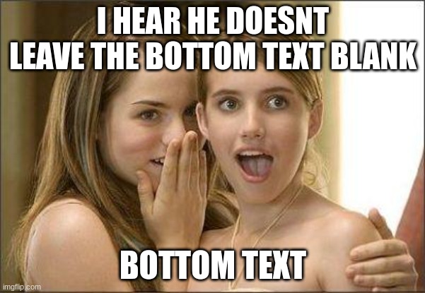 im cool | I HEAR HE DOESNT LEAVE THE BOTTOM TEXT BLANK; BOTTOM TEXT | image tagged in girls gossiping | made w/ Imgflip meme maker