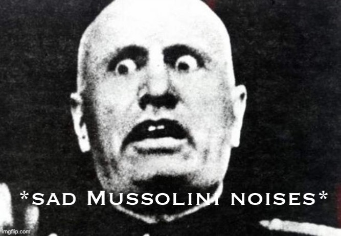 Sad Mussolini noises | image tagged in sad mussolini noises | made w/ Imgflip meme maker