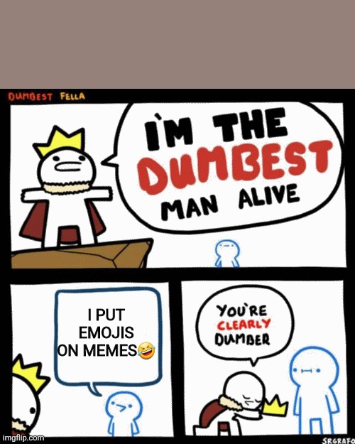 True | I PUT EMOJIS ON MEMES🤣 | image tagged in i'm the dumbest man alive | made w/ Imgflip meme maker