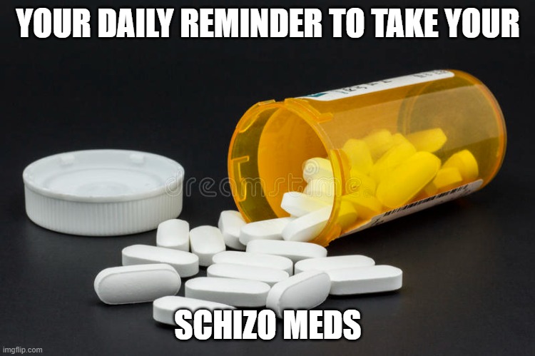 YOUR DAILY REMINDER TO TAKE YOUR; SCHIZO MEDS | made w/ Imgflip meme maker