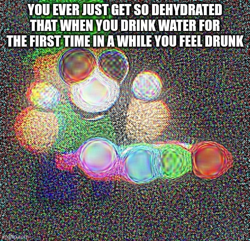 Deep Fried Bandu Xylophone | YOU EVER JUST GET SO DEHYDRATED THAT WHEN YOU DRINK WATER FOR THE FIRST TIME IN A WHILE YOU FEEL DRUNK | image tagged in deep fried bandu xylophone | made w/ Imgflip meme maker