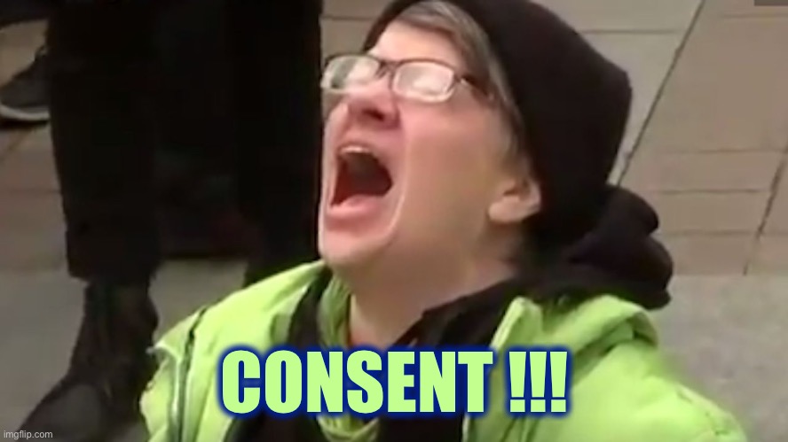 Screaming Liberal  | CONSENT !!! | image tagged in screaming liberal | made w/ Imgflip meme maker
