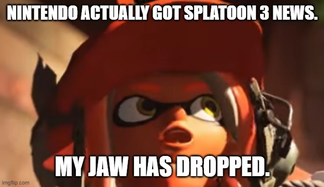 Jaw Dropped Splatoon 3 Salmon Run Squid | NINTENDO ACTUALLY GOT SPLATOON 3 NEWS. MY JAW HAS DROPPED. | image tagged in splatoon | made w/ Imgflip meme maker