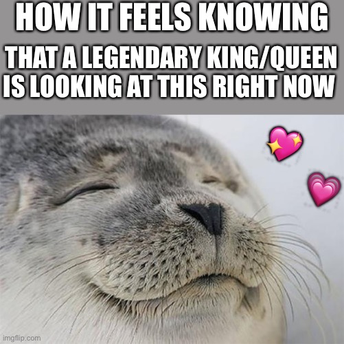 It feels amazing. ? | HOW IT FEELS KNOWING; THAT A LEGENDARY KING/QUEEN IS LOOKING AT THIS RIGHT NOW; 💖; 💗 | image tagged in memes,satisfied seal,wholesome | made w/ Imgflip meme maker