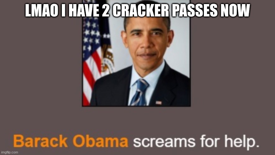 i'm collecting these passes like infinity stones damn | LMAO I HAVE 2 CRACKER PASSES NOW | image tagged in barack obama screams for help | made w/ Imgflip meme maker