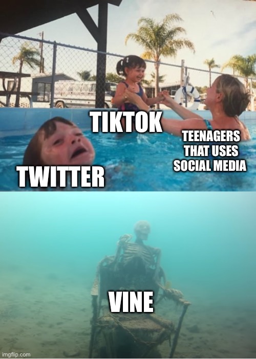 Swimming Pool Kids | TIKTOK; TEENAGERS THAT USES SOCIAL MEDIA; TWITTER; VINE | image tagged in swimming pool kids | made w/ Imgflip meme maker