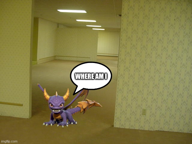 Spyro in the backrooms | WHERE AM I | image tagged in the backrooms,spyro,skylanders,dragon | made w/ Imgflip meme maker