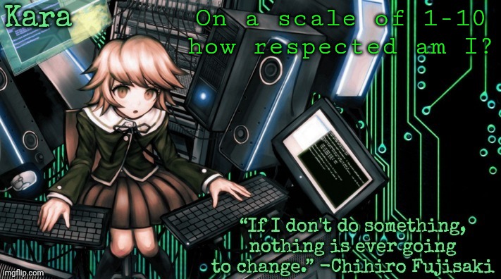 Kara's Chihiro temp | On a scale of 1-10 how respected am I? | image tagged in kara's chihiro temp | made w/ Imgflip meme maker