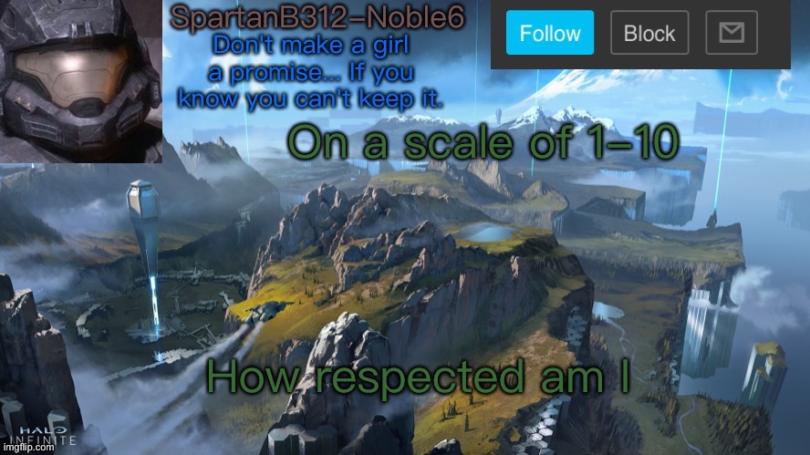 Idk | On a scale of 1-10; How respected am I | image tagged in noble6 announcement | made w/ Imgflip meme maker