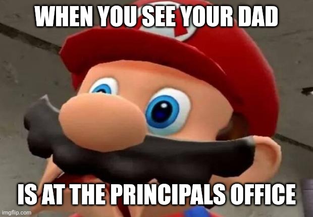 Mario WTF | WHEN YOU SEE YOUR DAD; IS AT THE PRINCIPALS OFFICE | image tagged in mario wtf | made w/ Imgflip meme maker