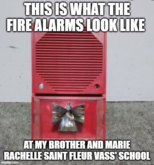 David and Marie's alarms @ BHS | THIS IS WHAT THE FIRE ALARMS LOOK LIKE; AT MY BROTHER AND MARIE RACHELLE SAINT FLEUR VASS' SCHOOL | image tagged in fire alarm,autism,the loudest sounds on earth | made w/ Imgflip meme maker