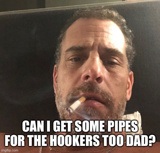Hunter Biden | CAN I GET SOME PIPES FOR THE HOOKERS TOO DAD? | image tagged in hunter biden | made w/ Imgflip meme maker