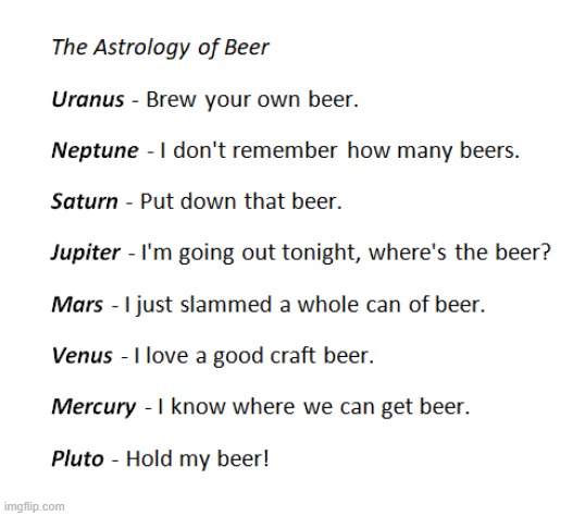 The Astrology of Beer | image tagged in astrology,beer | made w/ Imgflip meme maker