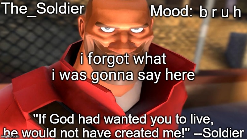 The_Soldier temp | b r u h; i forgot what i was gonna say here | image tagged in the_soldier temp | made w/ Imgflip meme maker