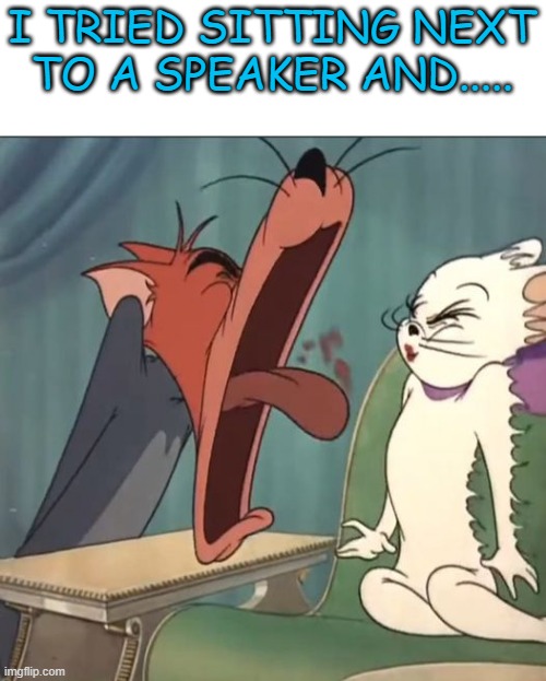 thank goodness i was wearing headphones xD | I TRIED SITTING NEXT TO A SPEAKER AND..... | image tagged in memes,funny,not funny,msmg | made w/ Imgflip meme maker