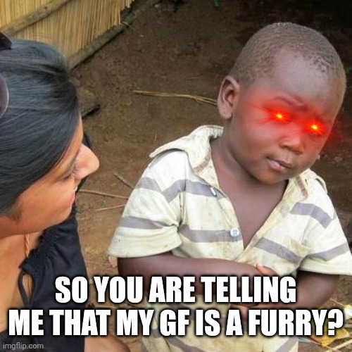 Ex now | SO YOU ARE TELLING ME THAT MY GF IS A FURRY? | image tagged in memes,third world skeptical kid | made w/ Imgflip meme maker