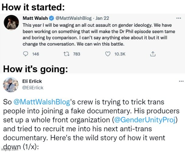 Transphobia failed | How it started:; How it's going: | image tagged in transphobic,transgender,trans,lgbt,conservatives,bigotry | made w/ Imgflip meme maker