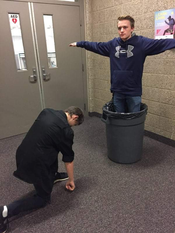 Man Worshipping Guy In The Trash Can Blank Meme Template