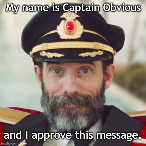 Captain Obvious | My name is Captain Obvious; and I approve this message. | image tagged in captain obvious | made w/ Imgflip meme maker