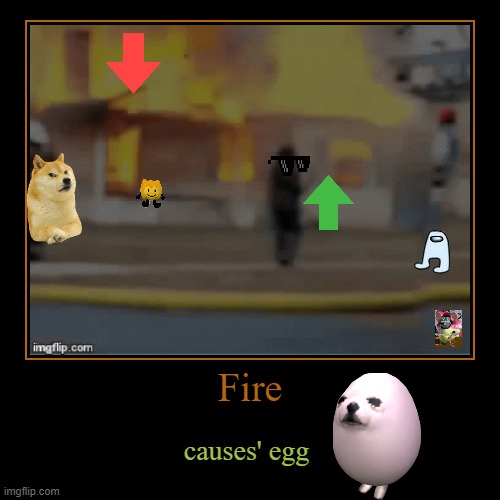 egg fire | image tagged in upvote if you want egg dog in when a dog | made w/ Imgflip demotivational maker