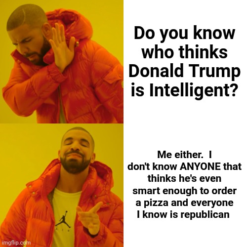 Why Would Anyone Vote For Either Of The Two Worst Rated Presidents In American History?  It's Not Logical | Do you know who thinks Donald Trump is Intelligent? Me either.  I don't know ANYONE that thinks he's even smart enough to order a pizza and everyone I know is republican | image tagged in memes,drake hotline bling,losers,pick two new candidates,no more trump,no more biden | made w/ Imgflip meme maker
