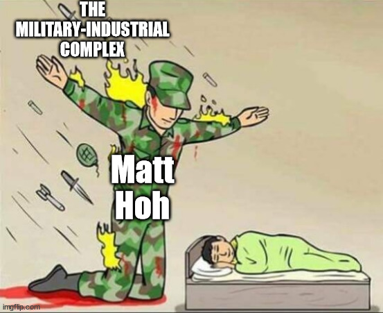Soldier protecting sleeping child | THE MILITARY-INDUSTRIAL COMPLEX; Matt Hoh | image tagged in soldier protecting sleeping child,military industrial complex,matt hoh | made w/ Imgflip meme maker
