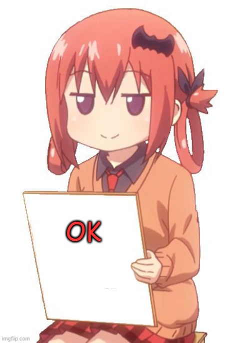 anime holding sign | OK | image tagged in anime holding sign | made w/ Imgflip meme maker