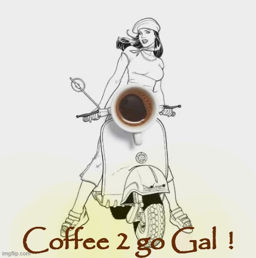 When I wake up ! | Coffee 2 go Gal  ! | image tagged in coffee addict | made w/ Imgflip meme maker