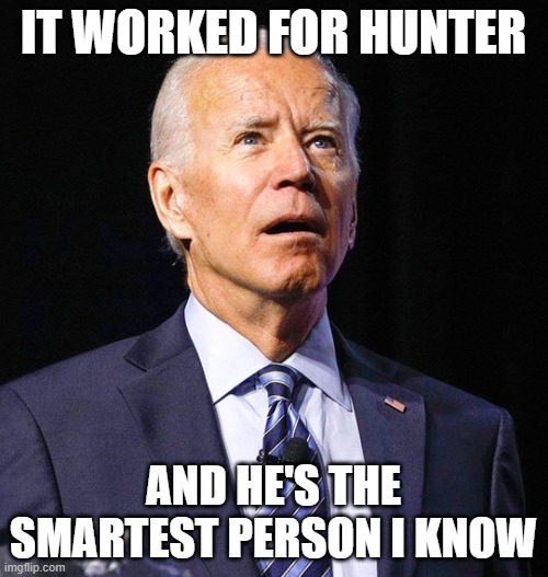 Joe Biden | IT WORKED FOR HUNTER AND HE'S THE SMARTEST PERSON I KNOW | image tagged in joe biden | made w/ Imgflip meme maker