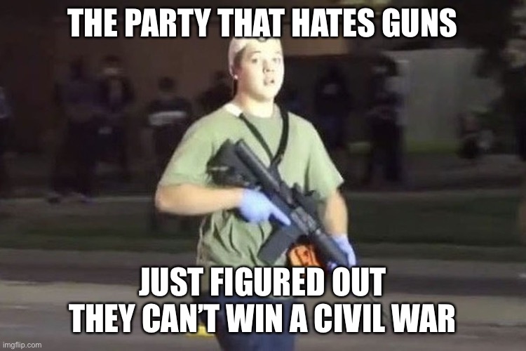 Kyle Rittenhouse | THE PARTY THAT HATES GUNS JUST FIGURED OUT THEY CAN’T WIN A CIVIL WAR | image tagged in kyle rittenhouse | made w/ Imgflip meme maker