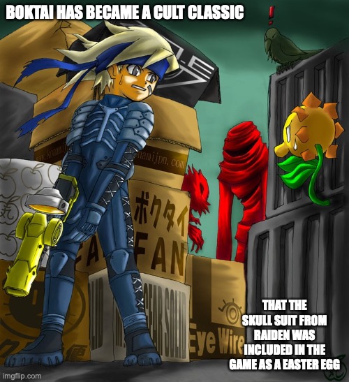 Django in Skull Suit | BOKTAI HAS BECAME A CULT CLASSIC; THAT THE SKULL SUIT FROM RAIDEN WAS INCLUDED IN THE GAME AS A EASTER EGG | image tagged in boktai,memes | made w/ Imgflip meme maker