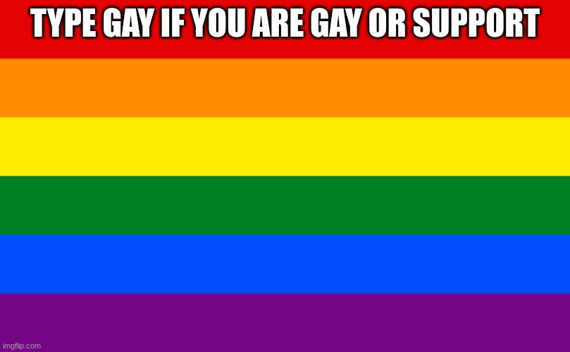 Pride flag | TYPE GAY IF YOU ARE GAY OR SUPPORT | image tagged in pride flag | made w/ Imgflip meme maker