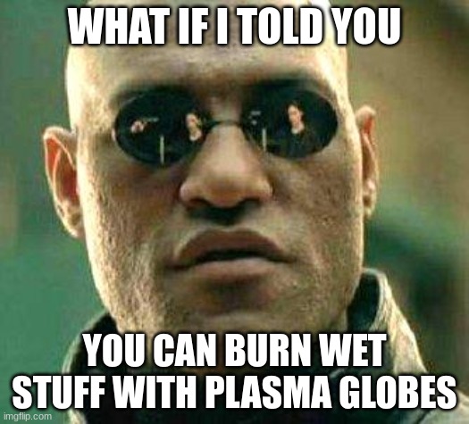 What if i told you | WHAT IF I TOLD YOU; YOU CAN BURN WET STUFF WITH PLASMA GLOBES | image tagged in what if i told you | made w/ Imgflip meme maker