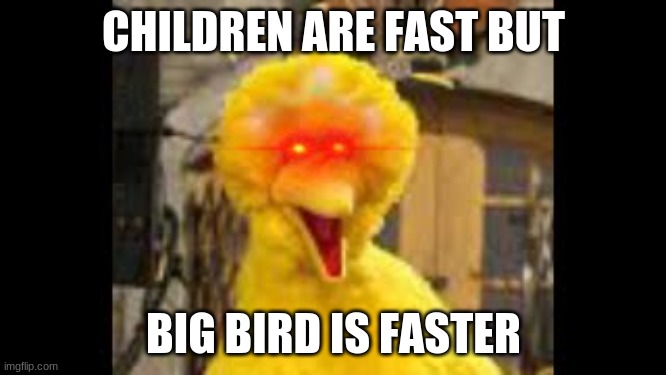 he's comin for u | CHILDREN ARE FAST BUT; BIG BIRD IS FASTER | image tagged in lol | made w/ Imgflip meme maker