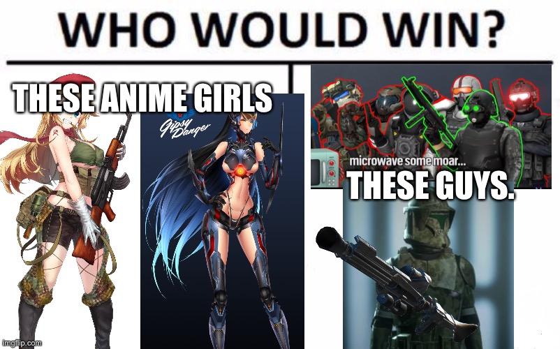 Who Would Win? | THESE ANIME GIRLS; THESE GUYS. | image tagged in memes,who would win | made w/ Imgflip meme maker
