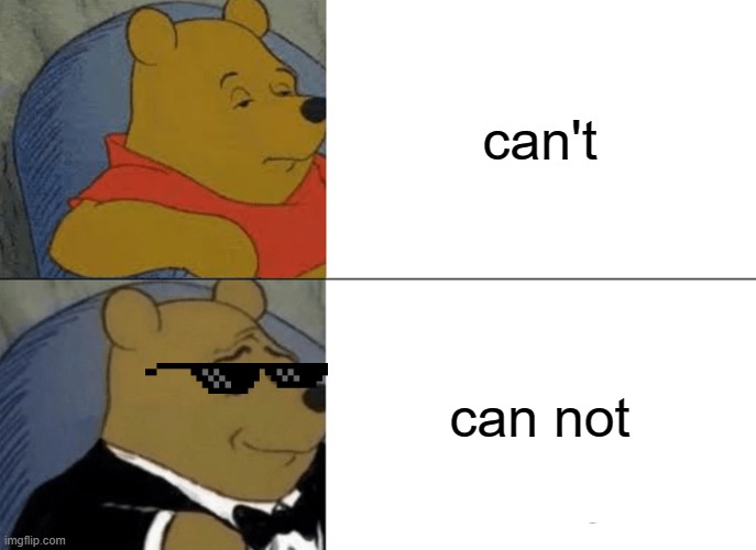 Tuxedo Winnie The Pooh Meme | can't; can not | image tagged in memes,tuxedo winnie the pooh | made w/ Imgflip meme maker