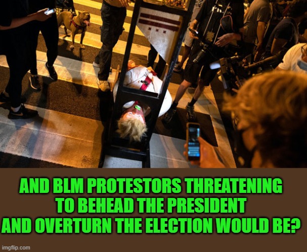 AND BLM PROTESTORS THREATENING TO BEHEAD THE PRESIDENT AND OVERTURN THE ELECTION WOULD BE? | made w/ Imgflip meme maker