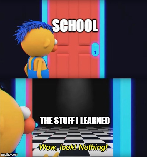 School | SCHOOL; THE STUFF I LEARNED | image tagged in wow look nothing | made w/ Imgflip meme maker
