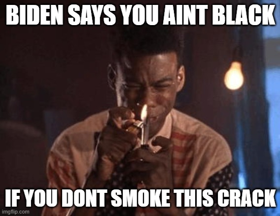 BIDEN SAYS YOU AINT BLACK; IF YOU DONT SMOKE THIS CRACK | image tagged in funny | made w/ Imgflip meme maker