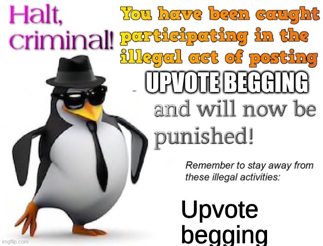 halt criminal! | UPVOTE BEGGING Upvote begging | image tagged in halt criminal | made w/ Imgflip meme maker