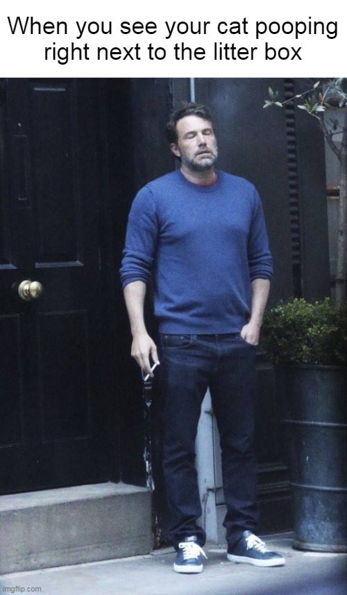Cleaning Up All That | When you see your cat pooping right next to the litter box | image tagged in ben affleck smoking,meme,memes | made w/ Imgflip meme maker